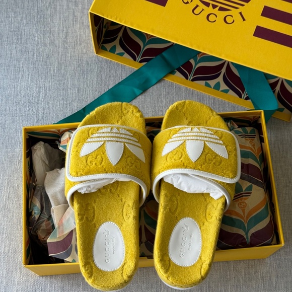 NIB Adidas x Gucci Slide GG women's Platform Sandals yellow Made in Italy - Picture 3 of 6